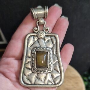 Artisan Silver Necklace with Brown Gemstone